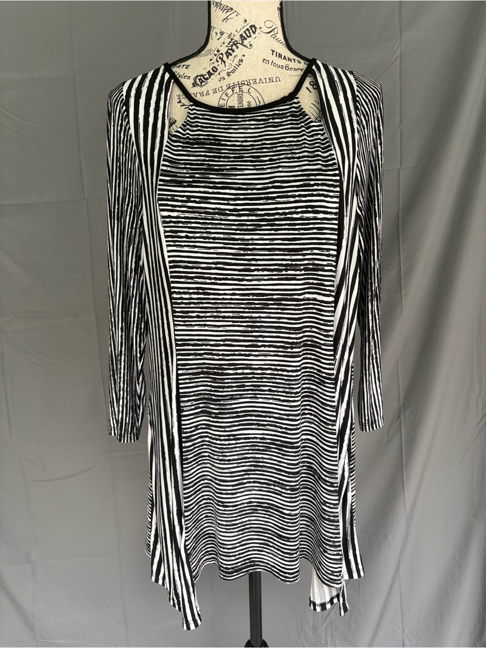 Pretty Woman Asymmetrical Tunic 3/4” Sleeve Black and White Striped